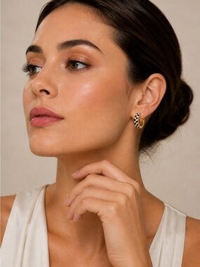 Nordstrom Gold Hoop Earrings with Black & White Checker Detail